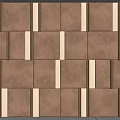 Modern Accent Wall With Brown Square Panels And Black Vertical Strips Layered Design