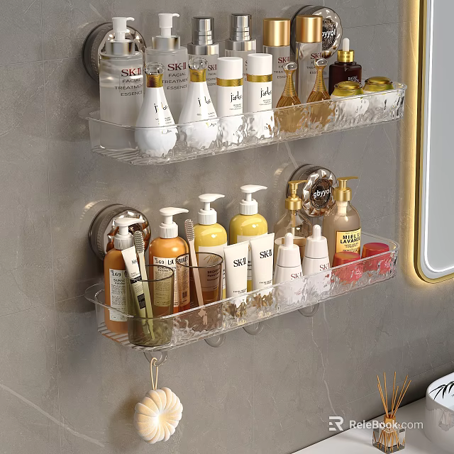Transparent Two Tier Wall Mounted Bathroom Shelf Holding Toiletries And Skincare Products 3d model 
