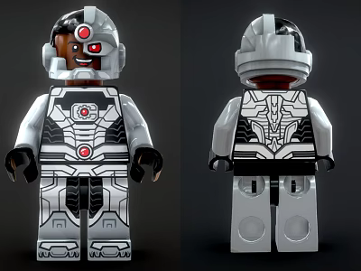 Building Block Figurine With Silver Black Armor Design Front And Back View Red Accents 3d model