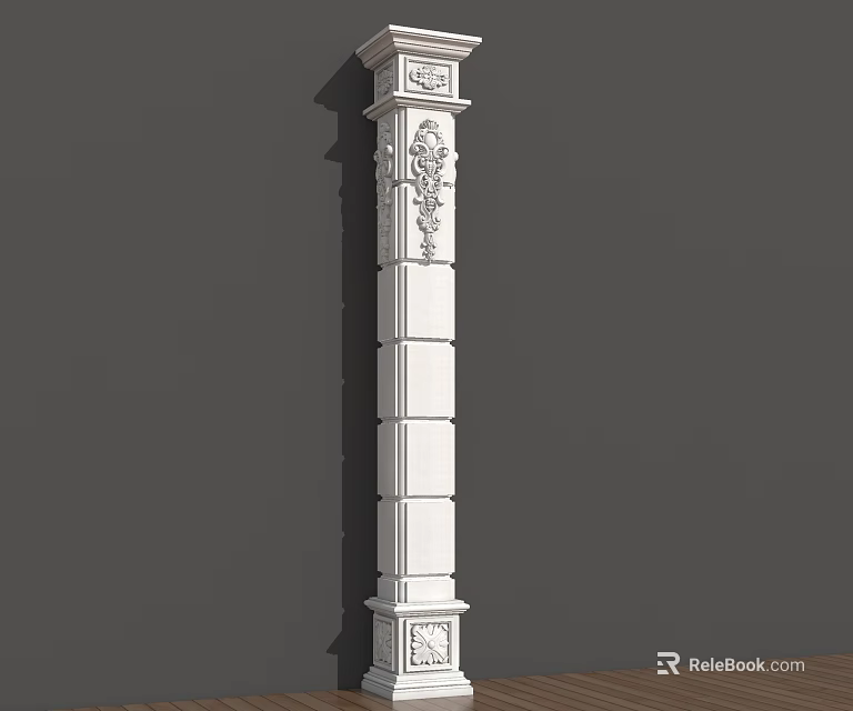 Ornate White Classical Carved Decorative Column With Detailed Capital And Base 3d model 