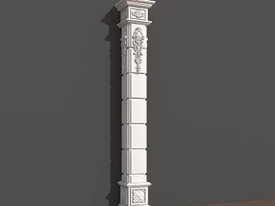 Ornate White Classical Carved Decorative Column With Detailed Capital And Base 3d model