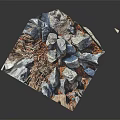 Large Rough Stone Blocks And Small Wood Chips In Outdoor Garden Area