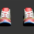Stylish White Sneakers With Red Pink Yellow Blue Accents And White Laces