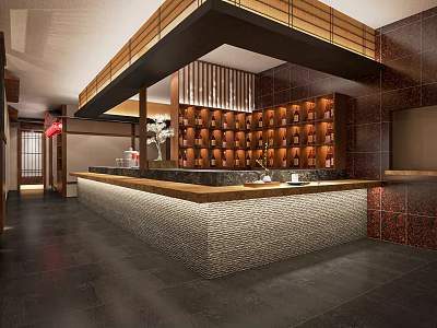 Japanese Sushi Restaurant Ibuya Restaurant Dining Table and Chair Front Desk Lantern Card Seat Cashier 3d model