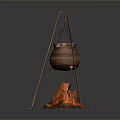 Traditional Copper Cooking Pot on Tripod Stand with Flaming Base for Household Cooking