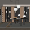 Study Desk and Chair Table Lamp Chandelier Bookcase Floor Lamp 3d model