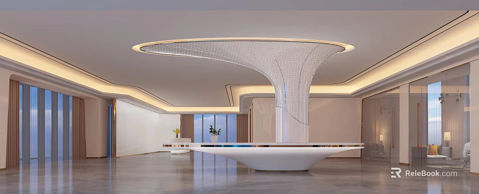 Modern Beauty Hair Salon Interior Design With Open Layout And Stylish Reception Desk 3d model 
