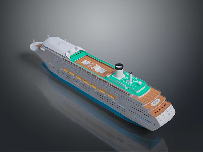 Modern Cruise Ship With White Hull Green Deck And Multiple Portholes 3d model