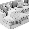Modern Gray Sectional Sofa With Plush Pillows And Cozy Throws 3d model