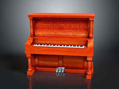 Red Classic Wooden Piano With Intricate Carved Details And Ornate Design 3d model