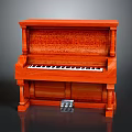 Red Classic Wooden Piano With Intricate Carved Details And Ornate Design