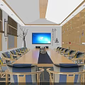 Modern Conference Room Interior With Long Wooden Table Large Screen Comfortable Chairs And Natural Light