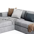 Gray Sectional Sofa with Multiple Colored Cushions and Throw Blankets Modern Living Room 3d model