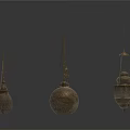 Vintage Metal Hanging Lantern Light Fixture Set With Various Intricate Designs