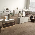 Modern Stylish Dressing Tables With Mirrors Drawers And Green Plants In Showroom