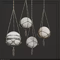 Natural Material Spherical Pendant Lights With Rope Netting For Dark Wall Interior 3d model