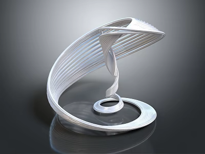 Sleek Modern Road Facilities With White Curved Spiral Structure And Reflective Base Design 3d model