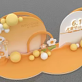 Children's Day Photo Spot With Welcome Sign Yellow White Balloons Decorative Flowers And Curved Structures