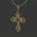 Stunning Golden Cross Pendant Adorned With Red Gemstones And Intricate Details
