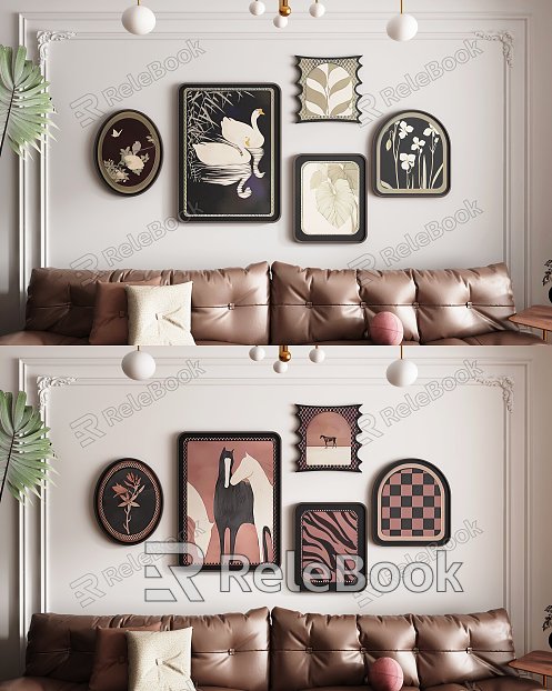 Retro style sofa wall decorative painting combination model