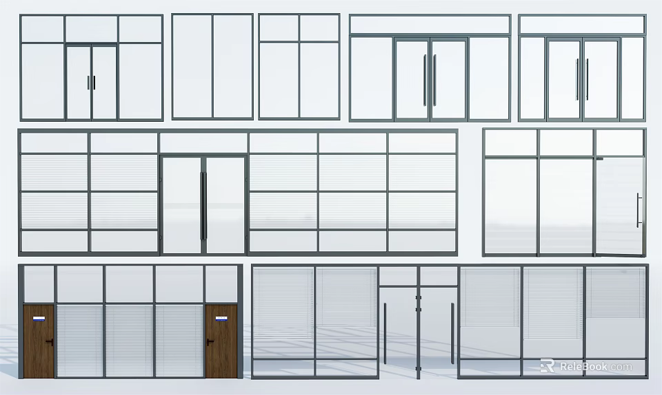 Various Sliding Door Designs With Glass Panels And Frame Styles For Interior Use 3d model 