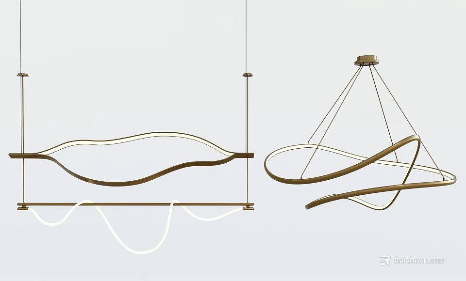 Modern Wavy Chandelier Design With Metal Frame And Hanging Curved Structure 3d model 