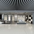 Bright Modern Retail Store Interior With Slatted Ceiling Display Shelves Sofa Mannequin And Poster