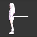 Cat Eared Character In Light Coat Long Sleeves White Pants Shoes On Dark Background