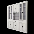 Classic White Buddhist Shrine Cabinet With Buddha Statues And Floral Vases