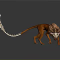 Game Movie Fantasy Character with Red Fur Long Skeletal Tail Tip Horned Head Dynamic Pose