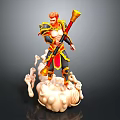 Mythical Armored Man With Red Hair Holding Golden Staff On Cloud Base