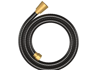 Black Flexible Radiator Hose With Golden Connectors And Curved Shape 3d model