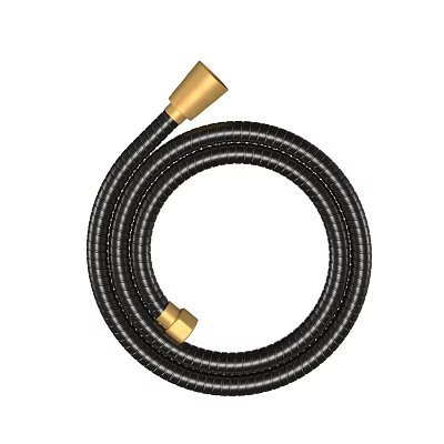 Black Flexible Radiator Hose With Golden Connectors And Curved Shape 3d model