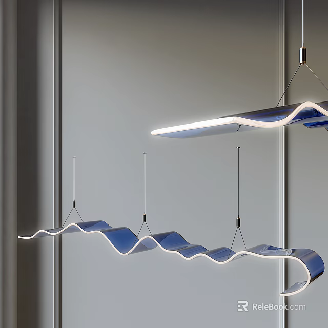 Modern LED Pendant Light with Wave Shaped Design and Sleek Hanging Structure 3d model