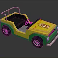 Colorful Yellow Green Toy Car With Happy Days Cartoon Graphic For Kids
