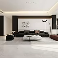 Modern Open Concept Living And Dining Room With Sofa Dining Table And Round Pendant Light
