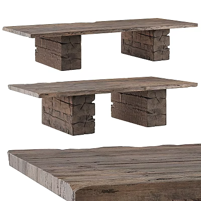 Rustic Wooden Coffee Table With Natural Wood Texture And Block Leg Design 3d model