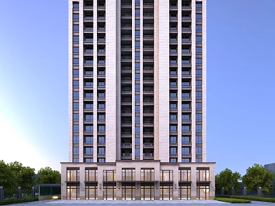 Modern High Rise Residential Building With Numerous Windows Ground Floor Entrance And Surrounding Green Trees 3d model