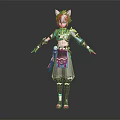Cat Eared Blonde Character In Ornate Outfit With Blue Brown Details And Legwear