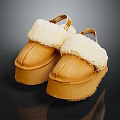 Brown Leather Platform Slippers With Faux Fur Trim And Soft Comfortable Sole