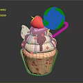 Pink Cupcake With Swirl Cream Chocolate Drizzle Fresh Strawberry And Striped Lollipop Decorative Paper Case