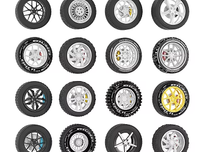 Various Car Tires With Different Rim Styles And Stylish Alloy Wheel Designs 3d model
