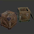 Pair of Vintage Wooden Crates with Metal Corners Open Lid and Labels