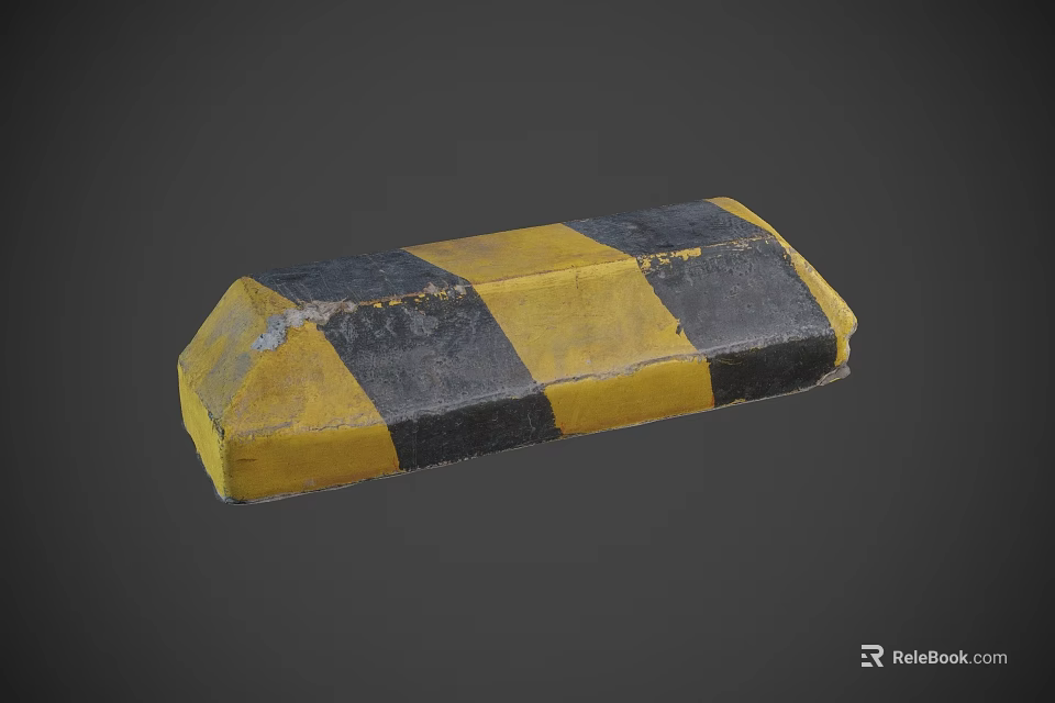 Yellow And Black Striped Traffic Safety Barrier Block With Worn Surface 3d model 