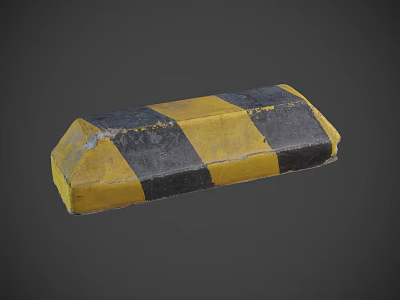 Yellow And Black Striped Traffic Safety Barrier Block With Worn Surface 3d model