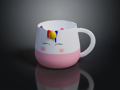 Adorable Unicorn Mug Featuring Rainbow Mane Closed Eyes And Pink Cheeks Design 3d model