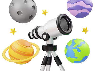 Space Themed Miniature Decorative Ornament Set With Telescope Planets And Stars 3d model