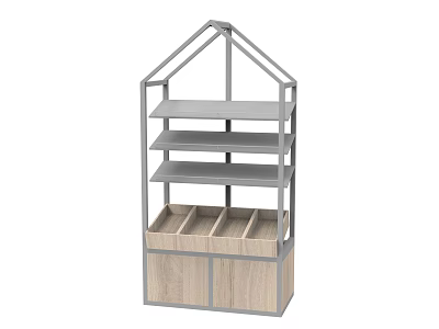Display Shelving Unit With Metal Frame Multiple Shelves And Wooden Cabinet Base 3d model
