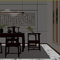 New Chinese Tea Room New Chinese Tea Table and Chair New Chinese Decorative Painting New Chinese Tea Chair New Chinese Tea Table 3d model