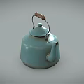 Light Blue Electric Kettle With Wooden Handle And Metal Loop Design 3d model